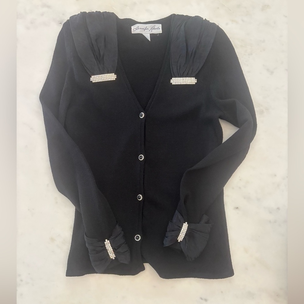 90s/Y2K Vintage rhinestone embellished black cardigan sweater Sz 8 / Medium.